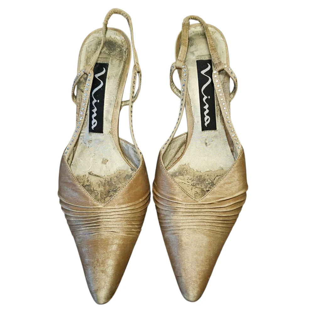 Nina Y2K Pointed Toe Slingback Heels Gold Size 6.5 Elegant - Picture 1 of 11